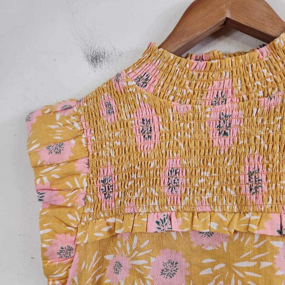 THML Yellow and Pink Floral Smocked Top - Picture 2 of 6